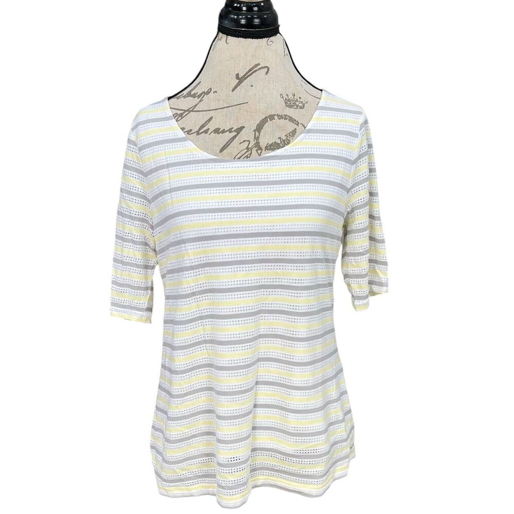 Croft & Barrow Womens Blouse Size Medium Striped Eyelet Preppy Modern Casual